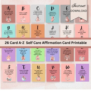Download digitale delle carte di affermazione A-Z, mazzo di affermazioni di consapevolezza 2023, regalo stampabile con citazioni positive / regalo di carta di affermazione dell'amore per se stessi