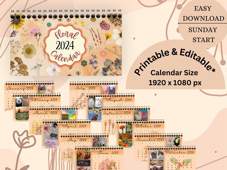 2025 Floral Calendar Template Canva 2025 Lined Printable Calendar