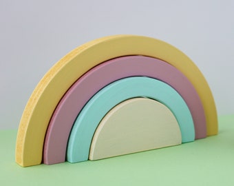 Wooden Rainbow | Open Ended Toys | Rainbow Stacker | Waldorf Rainbow | Montessori Rainbow | Nersury Shelf Decor (4pc)