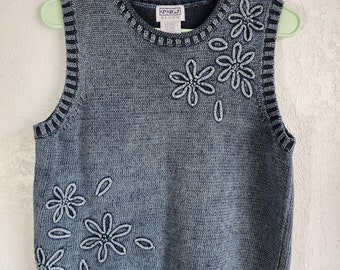 PBJ Blues Pullover Denim Knit Sweater Vest, Size Large