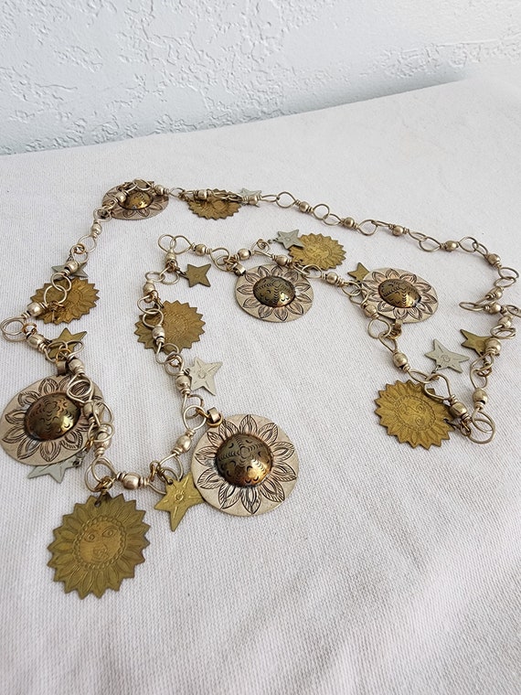 Unique Vintage Celestial Sun and Stars Necklace