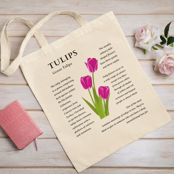 Tulip Cotton Tote Bag, Flower Tote Bag, Reusable Shopping Bag, Gift Bag, Birthday Gift, Travel Bag, Aesthetic Bag, Trendy Vintage Tote bag