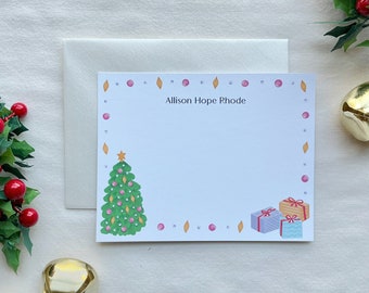Personalized Flat Card Set: Christmas Tree illustration - Christmas Stationery - Custom Stationery Cards