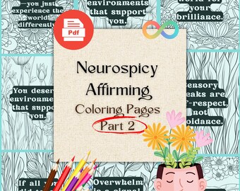 Kolorowanki afirmujące Neurospicy | Neuroatypowość, ADHD, autyzm, AuDHD | Kolorowanki afirmacje | Sztuka neuroatypowości (pobierz plik PDF)