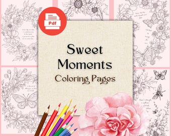 Dibujos de coronas florales para colorear / Dibujos de afirmaciones para colorear / Alivia el estrés con mindfulness / Citas poéticas (Descarga digital)