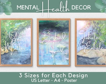 Watercolor Mental Health Prints | Therapist Office Decor (Digital Download)