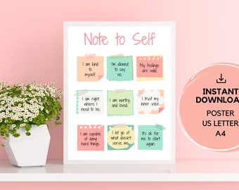 Notas para uno mismo: Afirmaciones / Recordatorios de salud mental / Póster de amor propio / Consultorio del terapeuta / Atención plena
