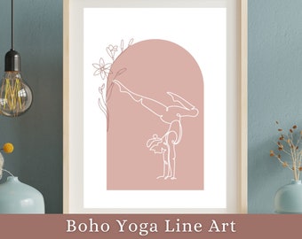 Boho Yoga Handstand Print | Spiritual Line Art (Digital Download)