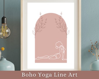 Boho Yoga Pose Line Art Print | Spiritual Wall Decor (Digital Download)
