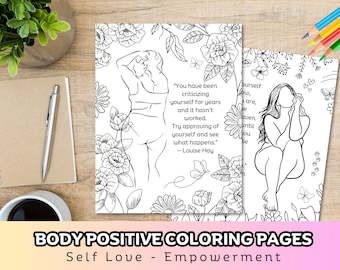 Body Positive Coloring Pages | Self Love Affirmations | Positive Messages Printable Coloring Pages | Feminist Coloring Pages | Self Esteem