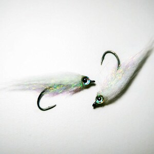 White Streamer Flugset, Pearl Ice Dubbing Betefisk, Elrits Flugfiskeflugor för Öring, Abborre, Enkelkrok Predatorbeten, 4-6 cm