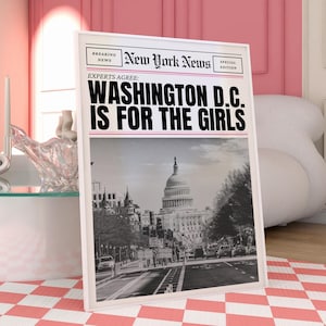 Washington DC kunst aan de muur, trendy Y2K-krantafdruk, preppy muurkunst, aangepaste stadsgezicht print, DC cadeau, alleen hete meisjes wonen in Washington DC