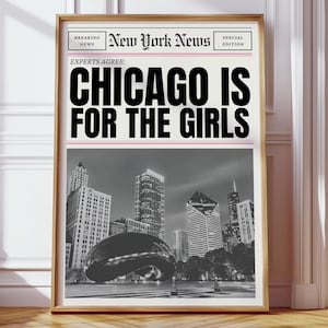 Chicago Wall Art, Retro Chicago Home Decor, Trendy CHI Art Print, Y2K Newspaper Headline Art, Illinois Illustration, Magazine Cover Wall Art