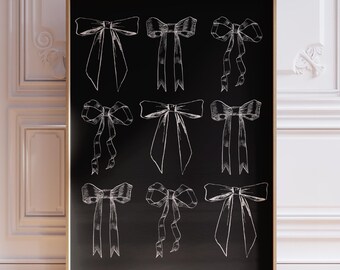 Blue Bows Print, Balletcore Coquette Wall Art (Digital Download)