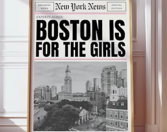 Trendy Boston Art Print, Boston Wall Art, Boston Cityscape Home Decor, Massachusetts Travel Print, Preppy New England Art, Custom City Art