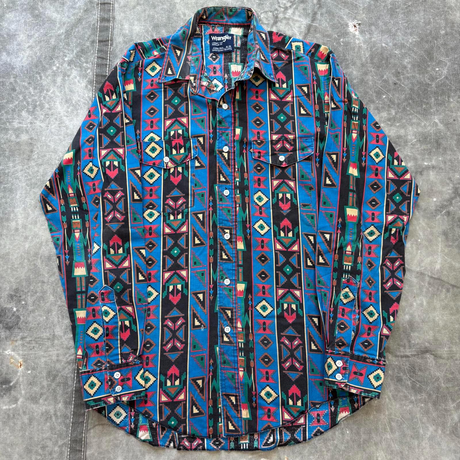 Vintage 90s Wrangler Brushpopper Aztec Western Button Shirt - Etsy