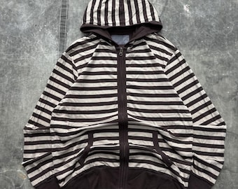 Sudadera con capucha y cremallera completa estilo grunge a rayas color marrón chocolate Old Navy, estilo Y2K, estilo Y2K.