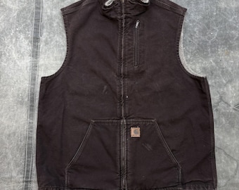 Vintage Chocolate Brown Carhartt Sherpa Lined Canvas Vest