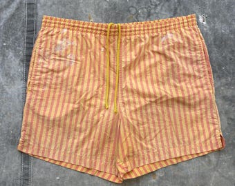 Vintage 90s Orange Yellow Striped Unique Adjustable Shorts