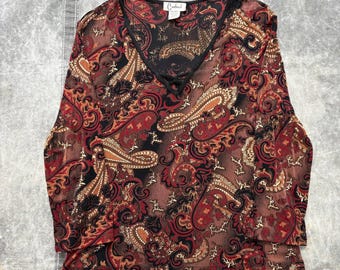 Camisa estilo blusa vintage estilo indie grunge con estampado paisley Whimsigoth de la década de 1920