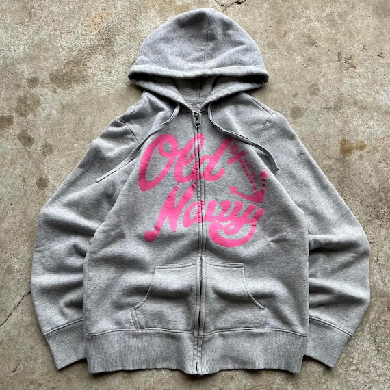 Vintage Y2K Gray Pink Old Navy Full Zip Grunge Hoodie - Etsy