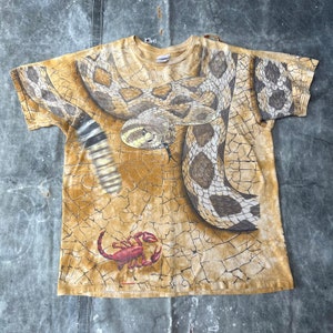 Vintage 90s Liquid Blue Medusa Skull Snake All Over Print T