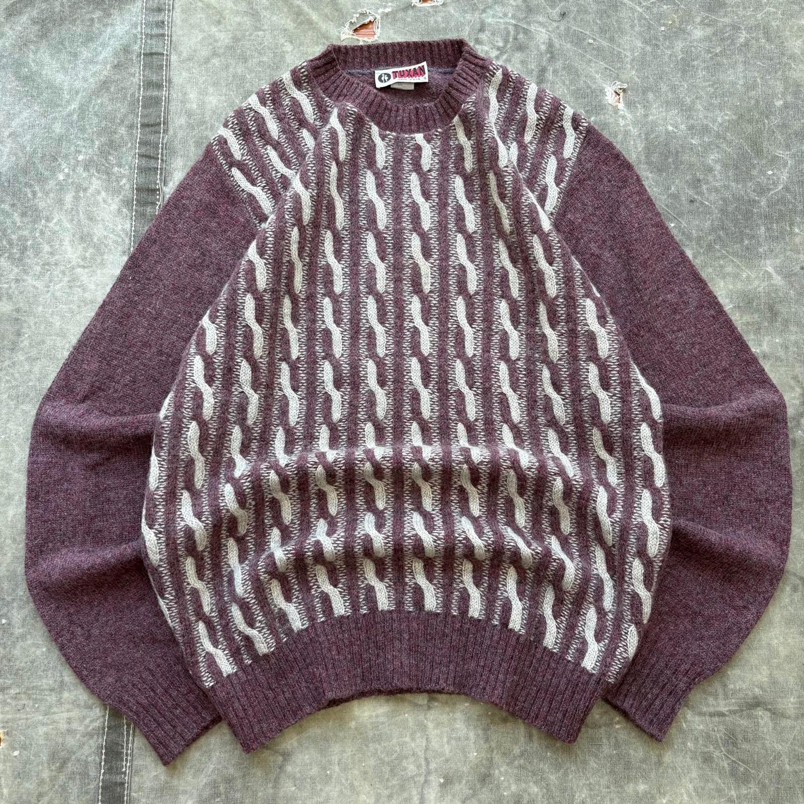 Vintage 80s Coogi Style Cable Knit Burgundy Cream Sweater - Etsy