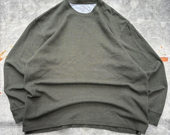 Vintage Y2K Moss Green Grunge Thermal Waffle Knit Shirt