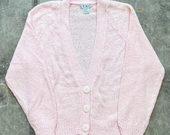 Vintage 80s Cute Baggy Light Pink Knit Sweater Cardigan