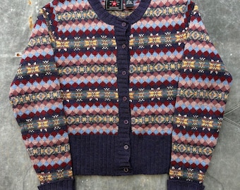 Vintage 90s American Eagle Wool Fair Isle Sweater Cardigan