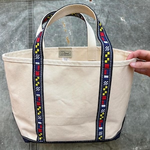 Vintage L.L. Bean Boat And Tote Navy Flag Pattern Canvas Bag