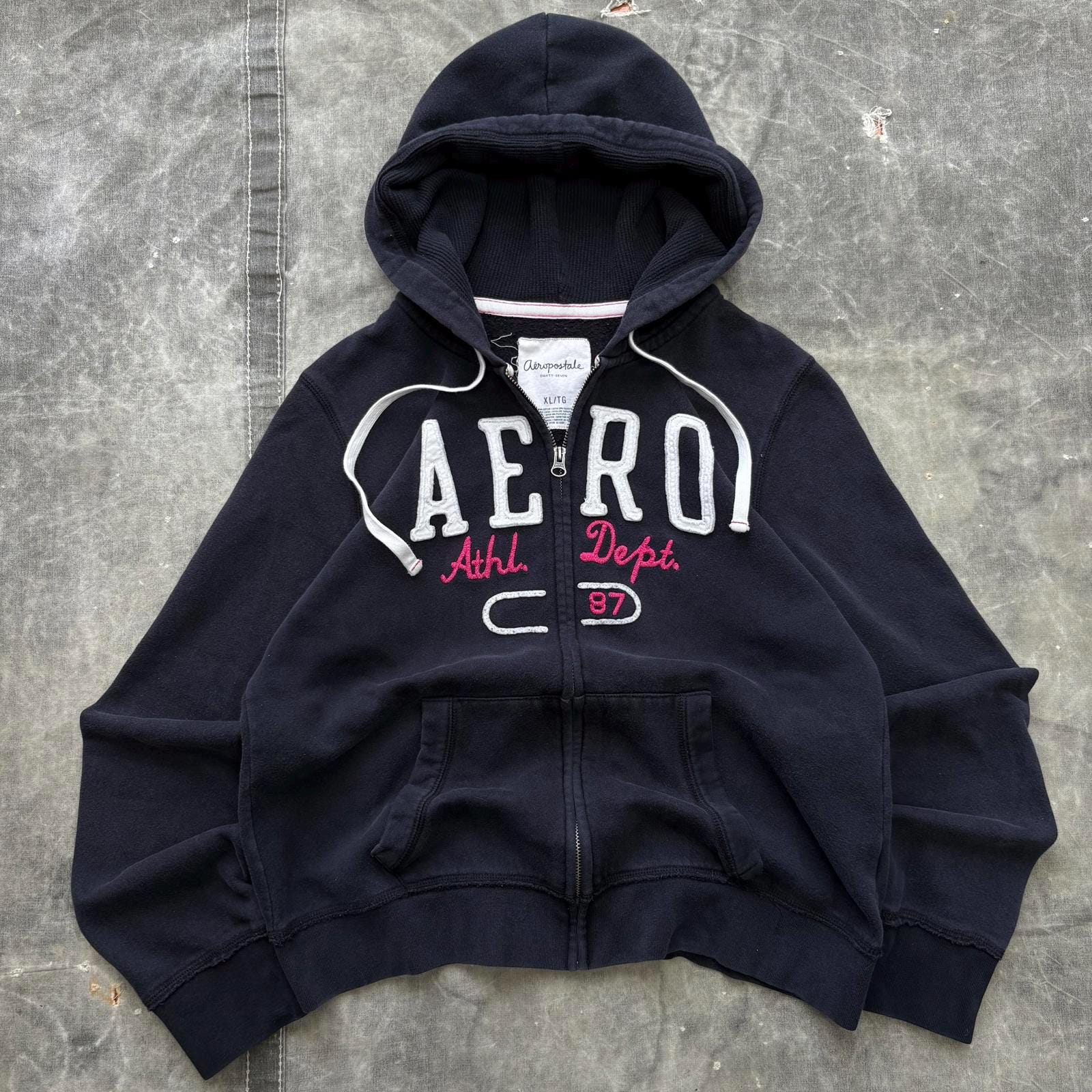Sweat Aeropostale Femme - Gris à Capuche - Poches Kangourou - Manches Longues - Logo - Taille S - Occasion TBE
