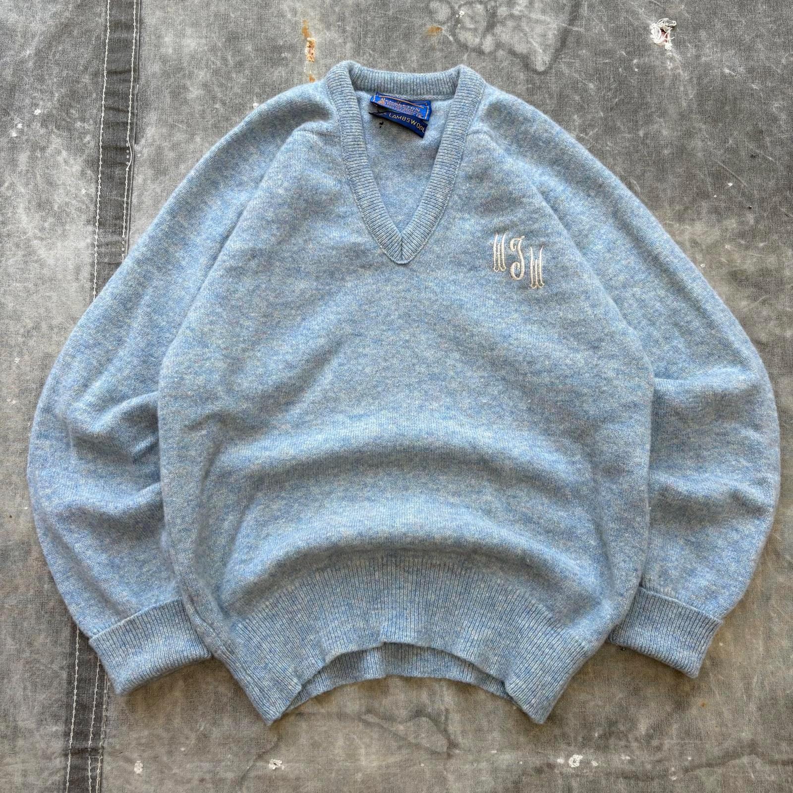 Vintage 70s Embroidered Pendleton Wool Blue V-neck Sweater - Etsy