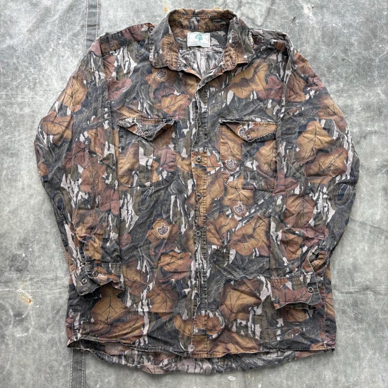 Vintage 80er 90er Jahre Mossy Oak Herbstlaub Camo Button Up Shirt Bild 1