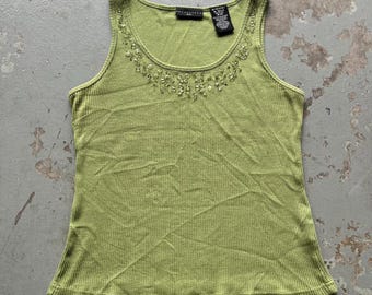 Vintage Y2K Apostrophe Green Beaded Grunge Unique Tank Top