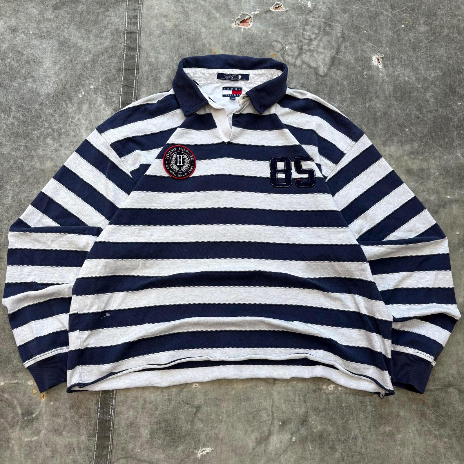 90s red × navy border rugger shirt usa-rugby-stripe-long-sleeve-