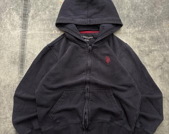Moletom com capuz e zíper frontal vintage Y2K da U.S. Polo Assn. Grunge Skater