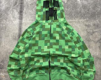 Vintage Y2K Minecraft Creeper-videogame hoodie met volledige rits