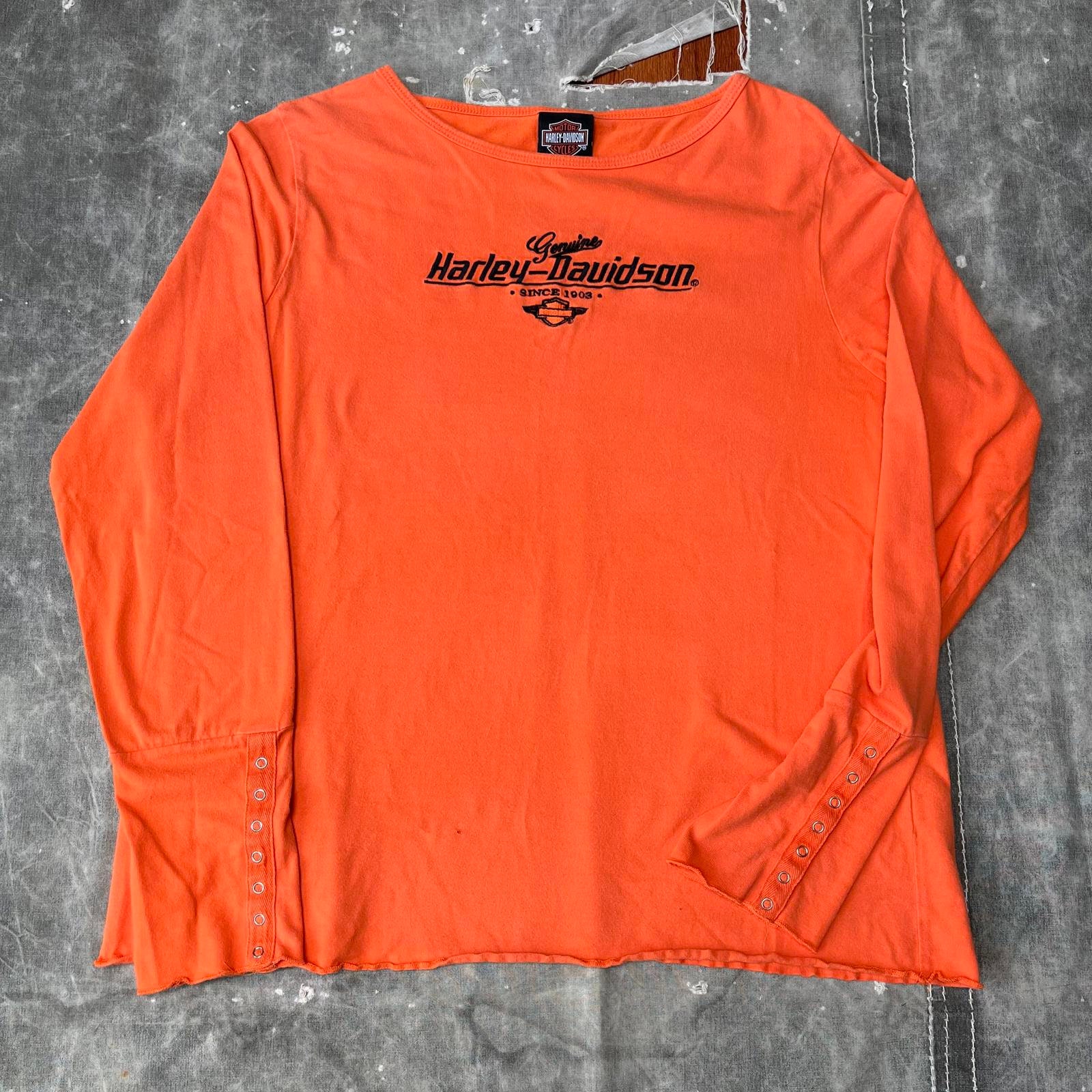 Harley Davidson メッシュ ロンT 長袖 Y2K 平成 Y2K Harley-Davidson 袖プリ！ファイヤーパターン ロング