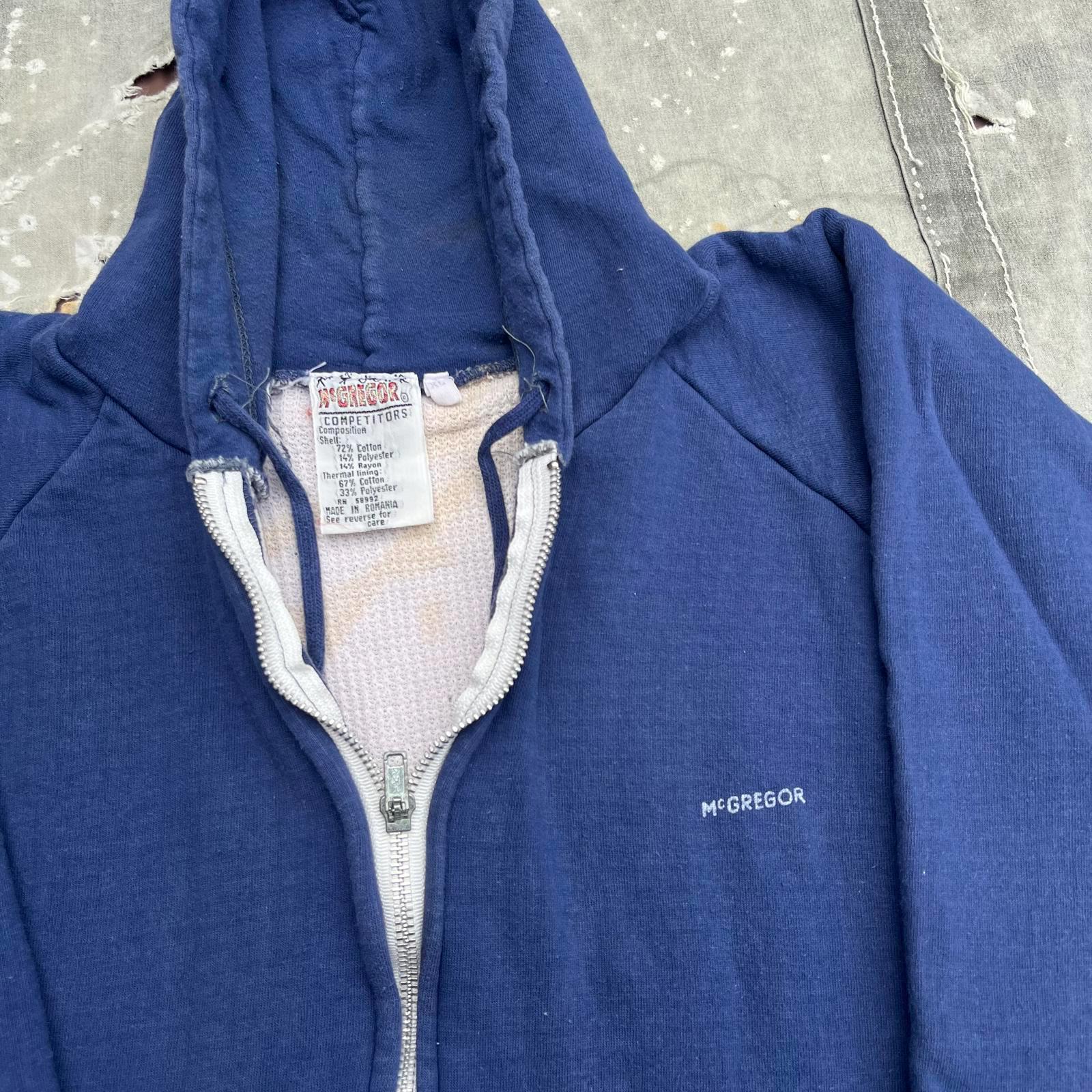 Vintage 80s Mcgregor Thermal Lined Full Zip Dark Blue Hoodie