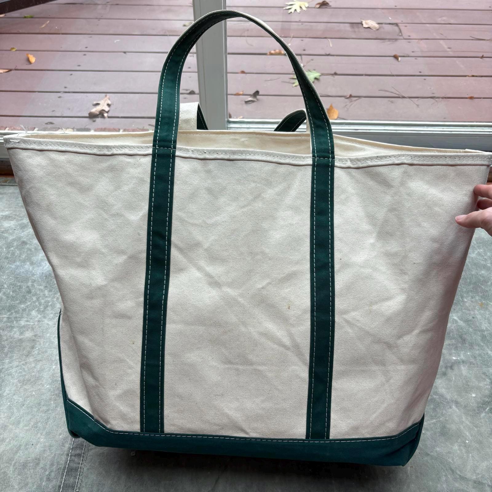 Vintage 90s L.L. Bean Boat and Tote Large Cream Forest Green