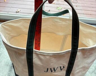 Vintage 90s L.L. Bean Boat and Tote Large Cream Forest Green
