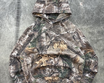 Felpa con cappuccio stile grunge da skater/outdoor vintage anni 2000 Realtree Xtra Camo.