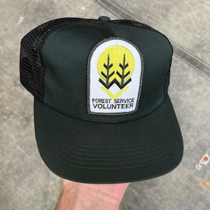 Vintage 80s Forest Service Volunteer Patch Green Trucker Hat