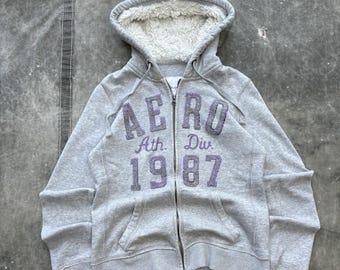 Sudadera con capucha y cremallera completa con forro térmico de piel de Aeropostale estilo vintage Y2K
