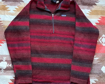Vintage Rare 90s Red Striped Patagonia Synchilla Pullover