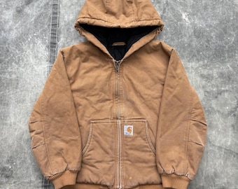 Vintage Y2K Carhartt Tan bovenkleding gewatteerde eend canvas jas maat jeugd medium