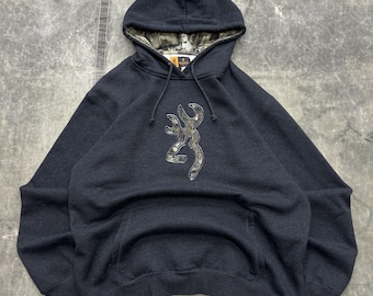 Vintage Y2K Browning Mossy Oak Camo Deer Grunge Skate Hoodie