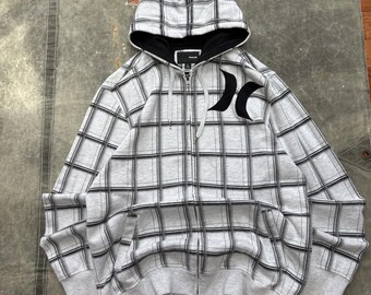 Sudadera con capucha estilo grunge de skate surf y cuadros Hurley vintage Y2K con cremallera completa.