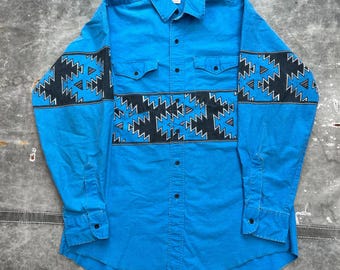 XL Vintage 90s Wrangler Brushpopper Neon Pink Southwestern Striped